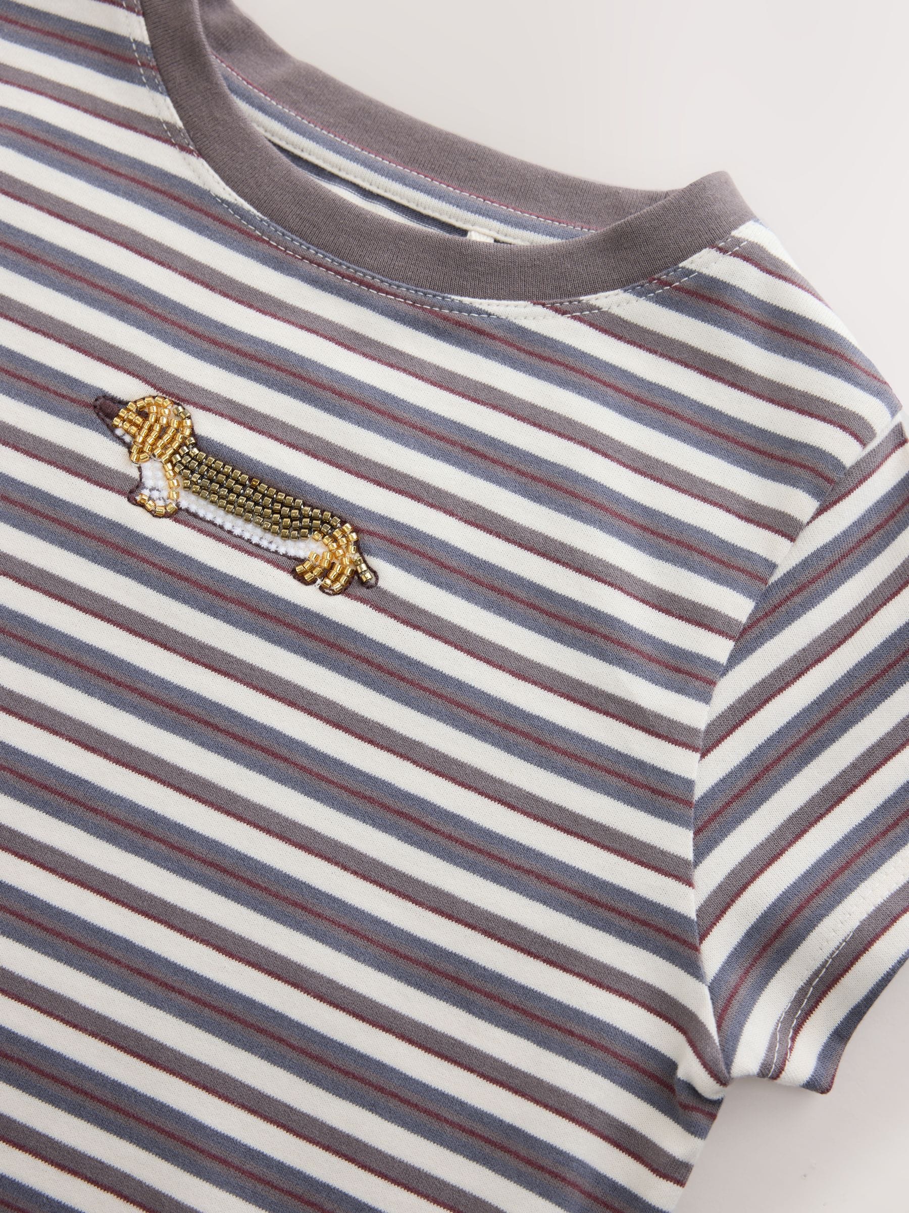 Dsiney Kidz - Grey Stripe Dog Beaded T-Shirt (3-16yrs) image 7