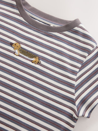 Dsiney Kidz - Grey Stripe Dog Beaded T-Shirt (3-16yrs) image 7