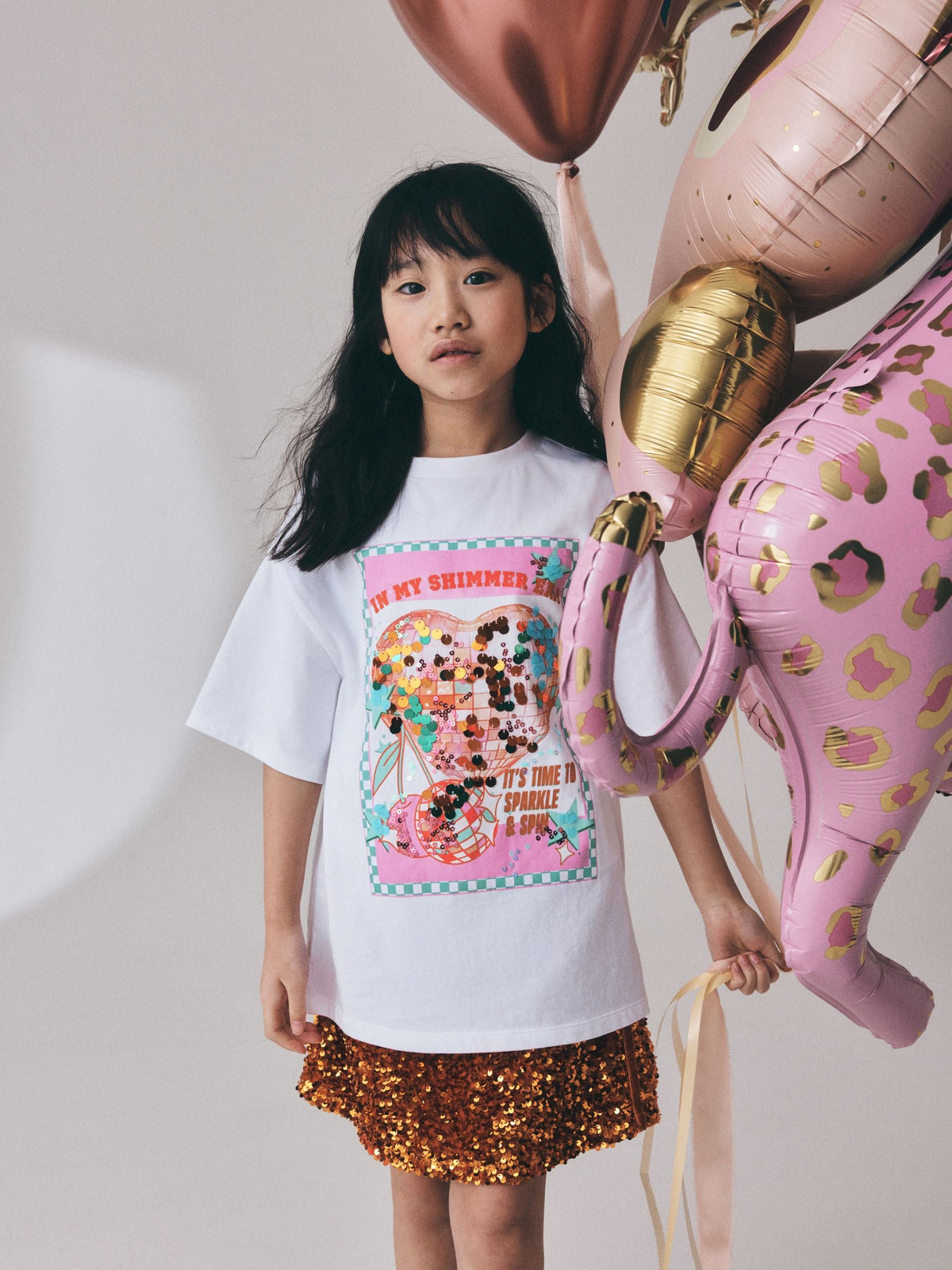 Dsiney Kidz - White Disco Heart Oversized Sequin Graphic T-Shirt (3-16yrs) image 2