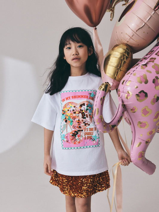 Dsiney Kidz - White Disco Heart Oversized Sequin Graphic T-Shirt (3-16yrs) image 2