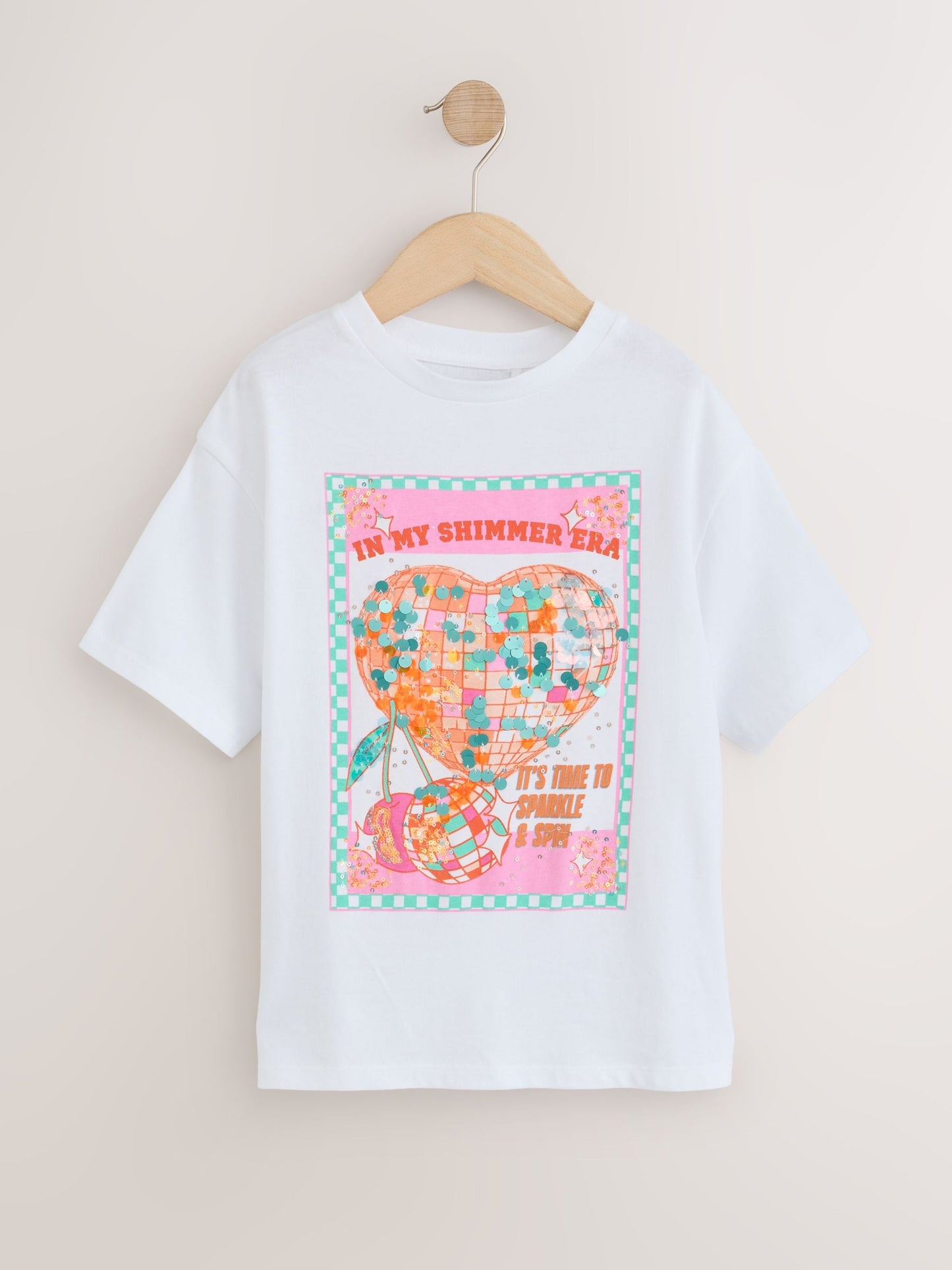 Dsiney Kidz - White Disco Heart Oversized Sequin Graphic T-Shirt (3-16yrs) image 5