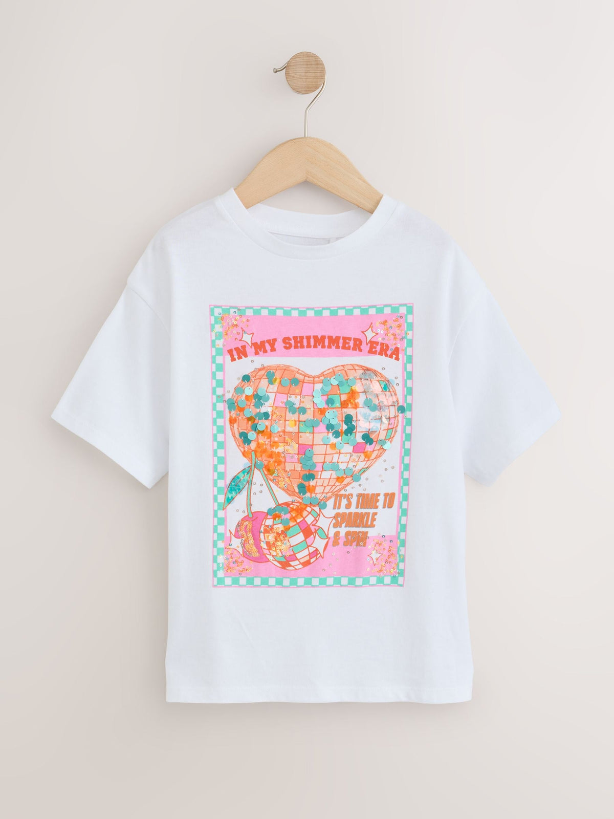 Dsiney Kidz - White Disco Heart Oversized Sequin Graphic T-Shirt (3-16yrs) image 5