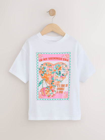 Dsiney Kidz - White Disco Heart Oversized Sequin Graphic T-Shirt (3-16yrs) image 5