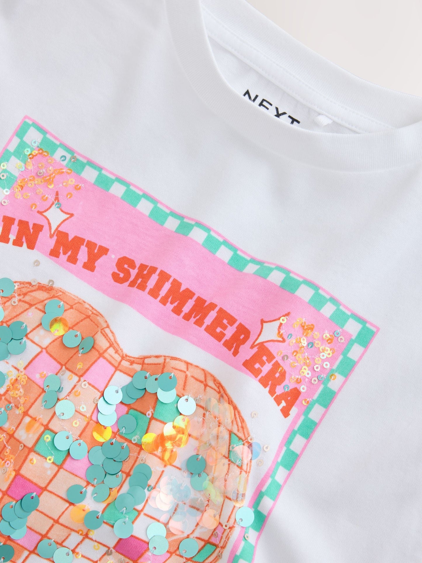 Dsiney Kidz - White Disco Heart Oversized Sequin Graphic T-Shirt (3-16yrs) image 7