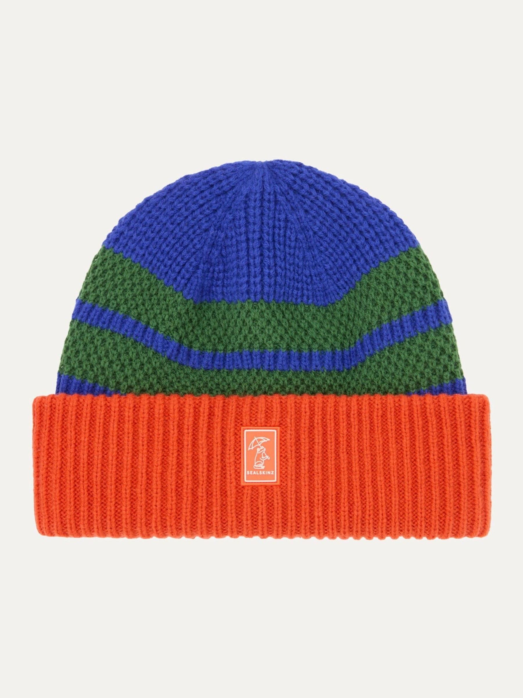 Sealskinz Blue Apton Waterproof Cold Weather Striped Roll Cuff Beanie image 1
