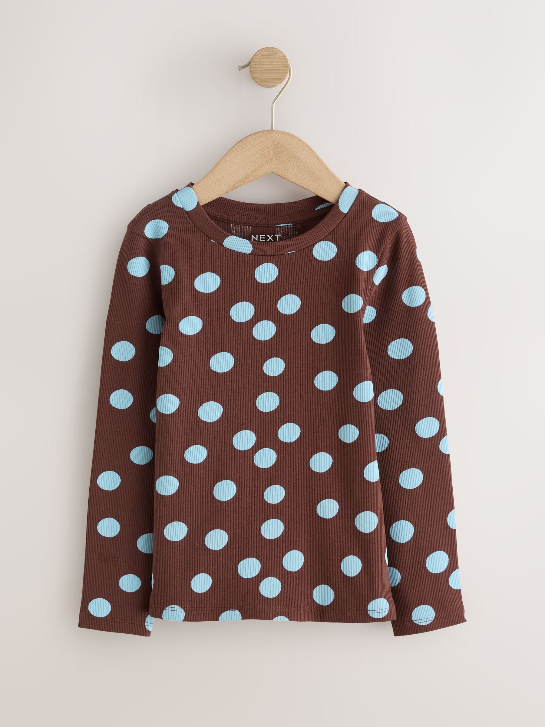 Dsiney Kidz - Chocolate Brown Spot Long Sleeve Ribbed T-Shirts 4 Pack (3-16yrs) image 2