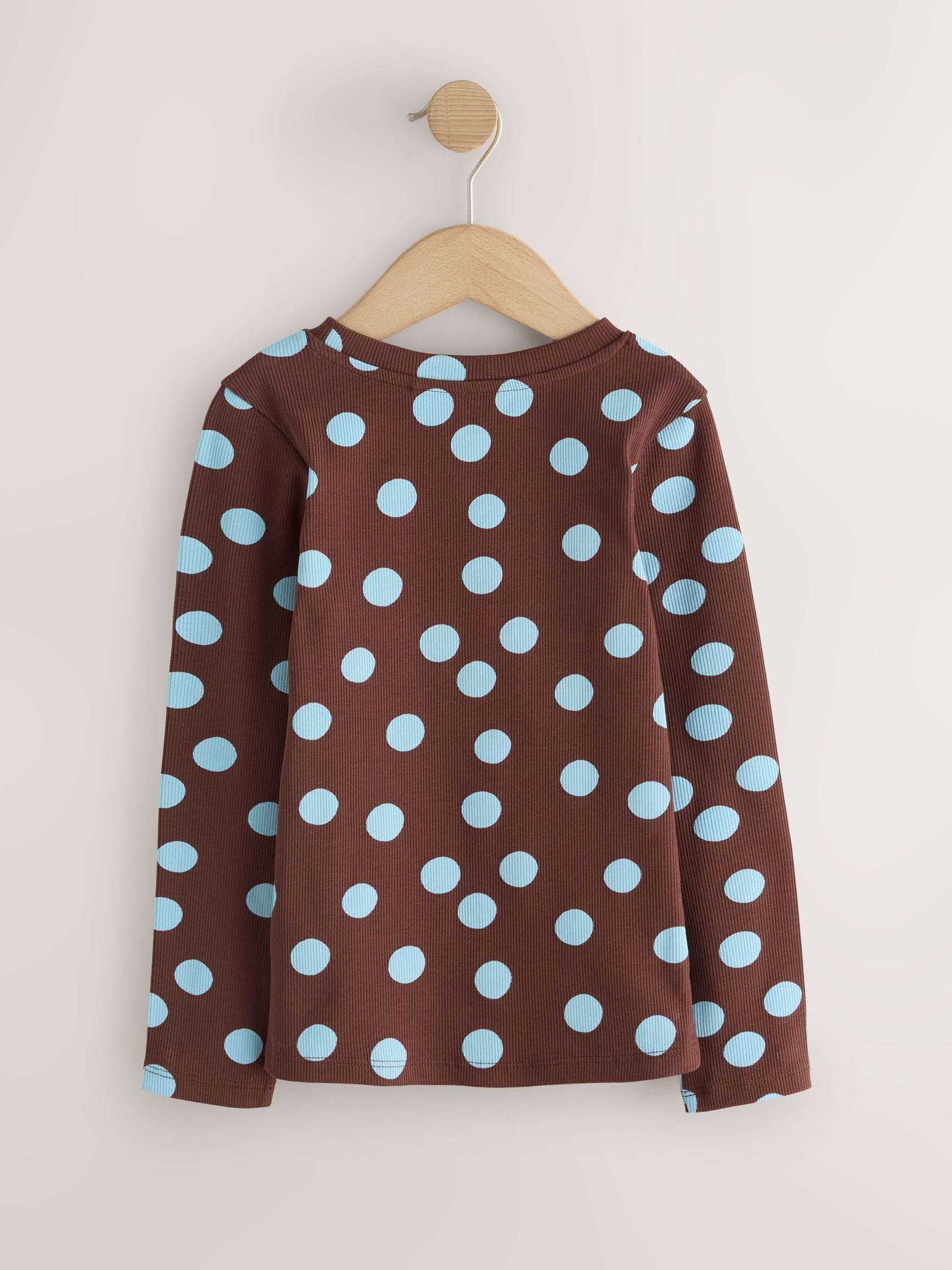 Dsiney Kidz - Chocolate Brown Spot Long Sleeve Ribbed T-Shirts 4 Pack (3-16yrs) image 3