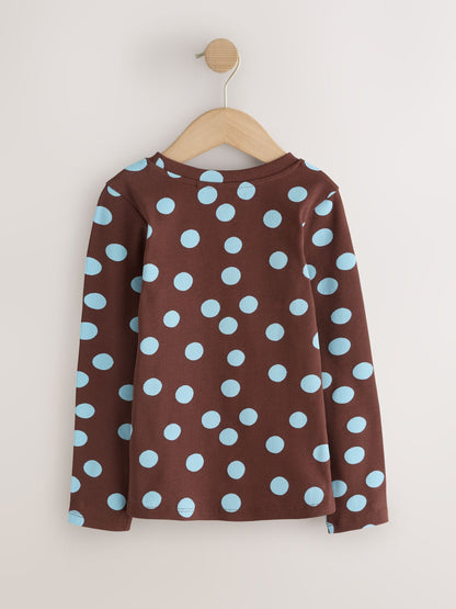 Dsiney Kidz - Chocolate Brown Spot Long Sleeve Ribbed T-Shirts 4 Pack (3-16yrs) image 3