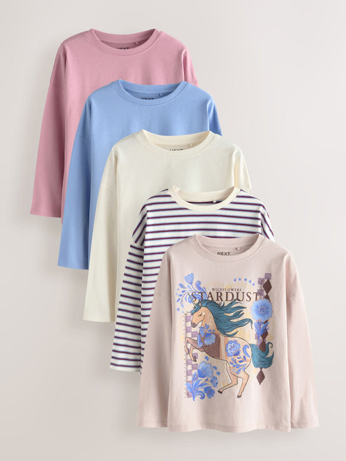 Dsiney Kidz - Lilac Purple Unicorn Long Sleeve T-Shirts 5 Pack (3-16yrs) image 1