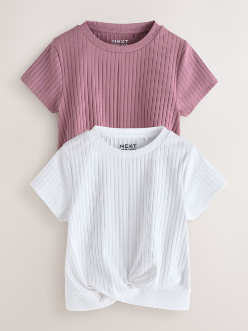 Dsiney Kidz - Pink/White Ribbed Wrap Front 2 Pack T-Shirt (3-16yrs) image 1