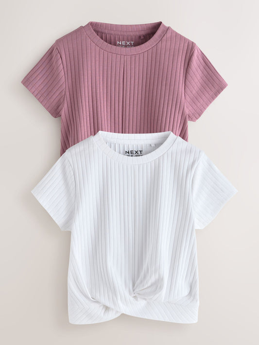 Dsiney Kidz - Pink/White Ribbed Wrap Front 2 Pack T-Shirt (3-16yrs) image 1