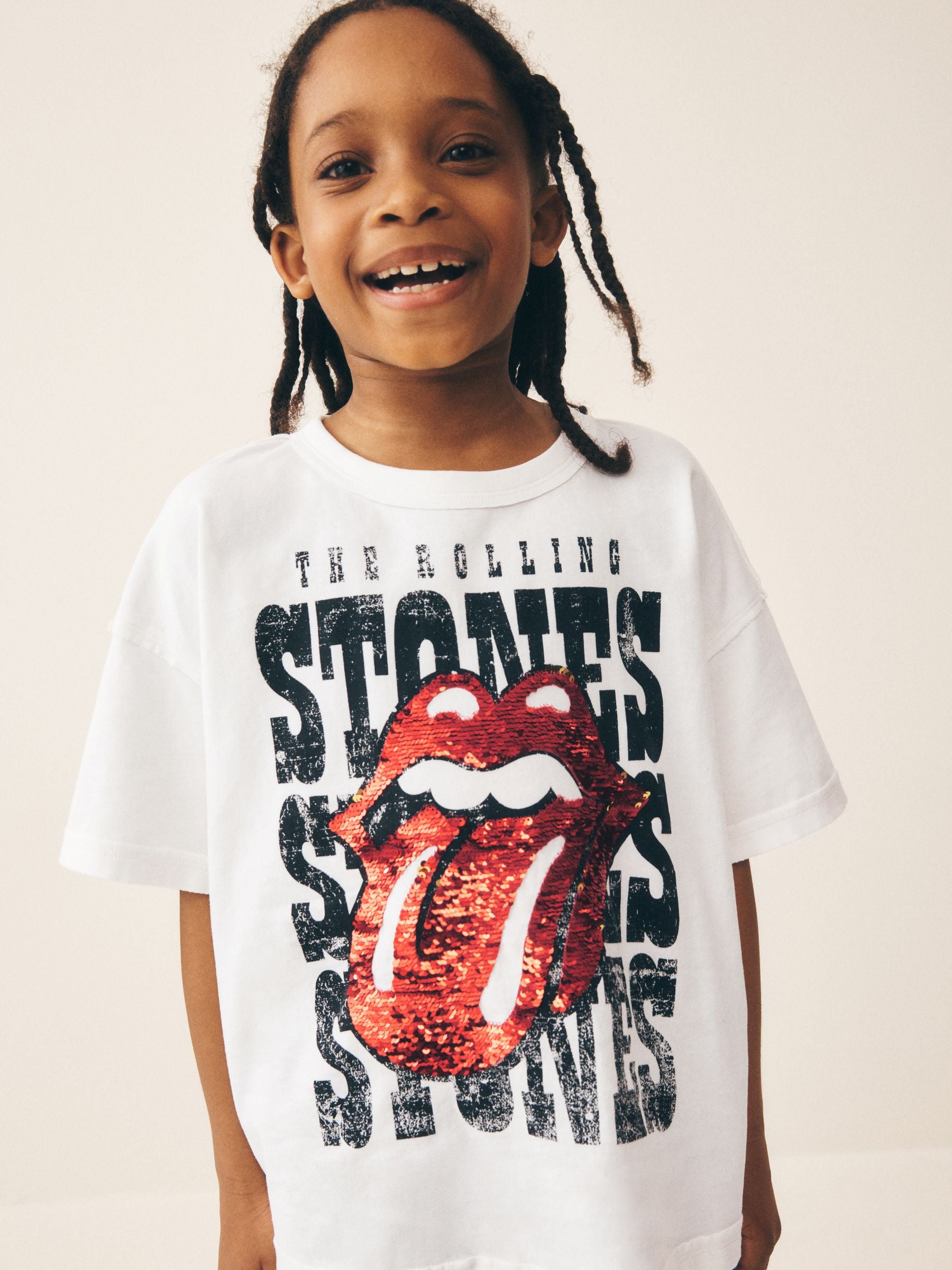 Dsiney Kidz - Ecru Sequin Rolling Stones Oversized T-Shirt (3-16yrs) image 1