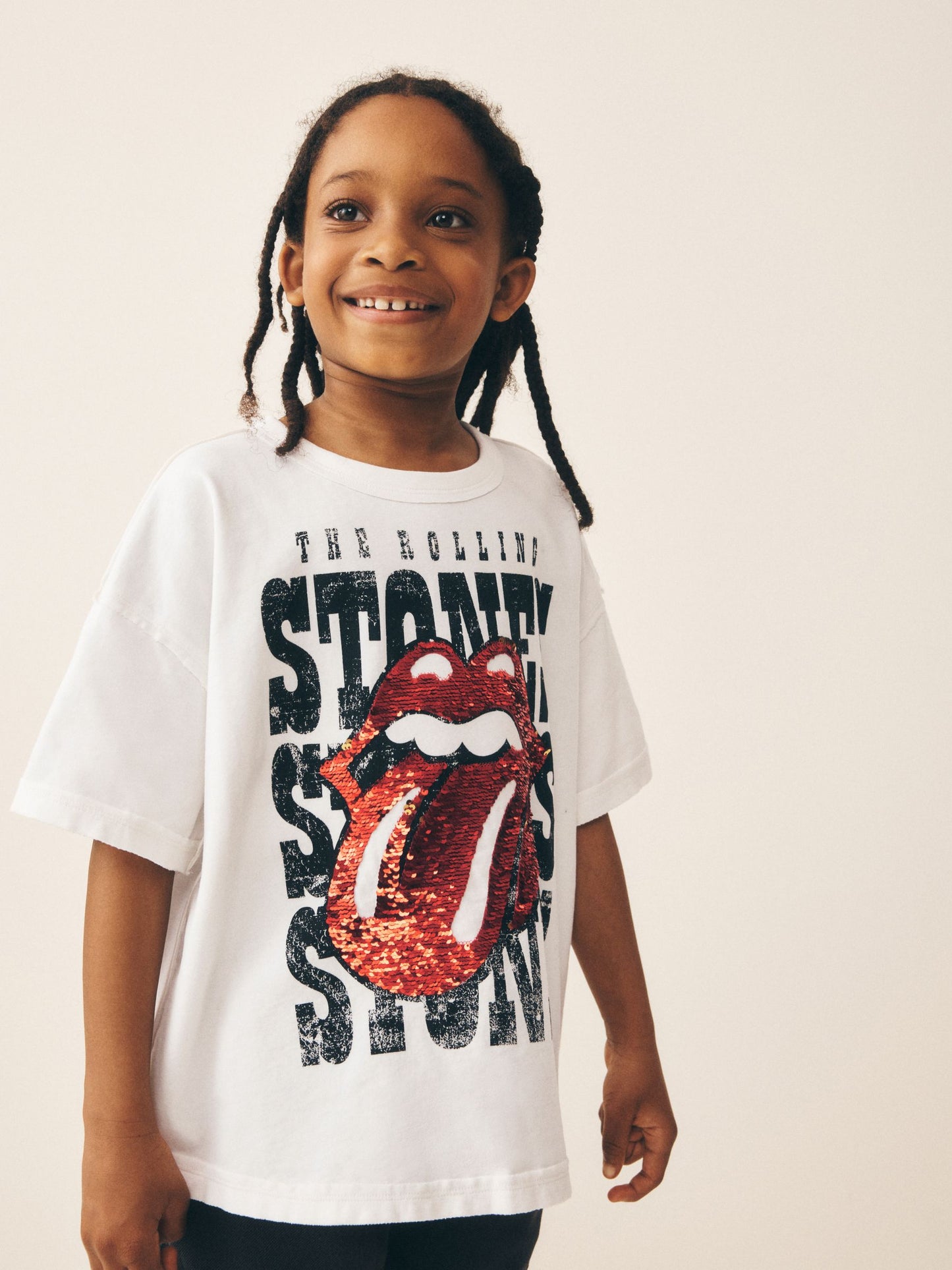 Dsiney Kidz - Ecru Sequin Rolling Stones Oversized T-Shirt (3-16yrs) image 3