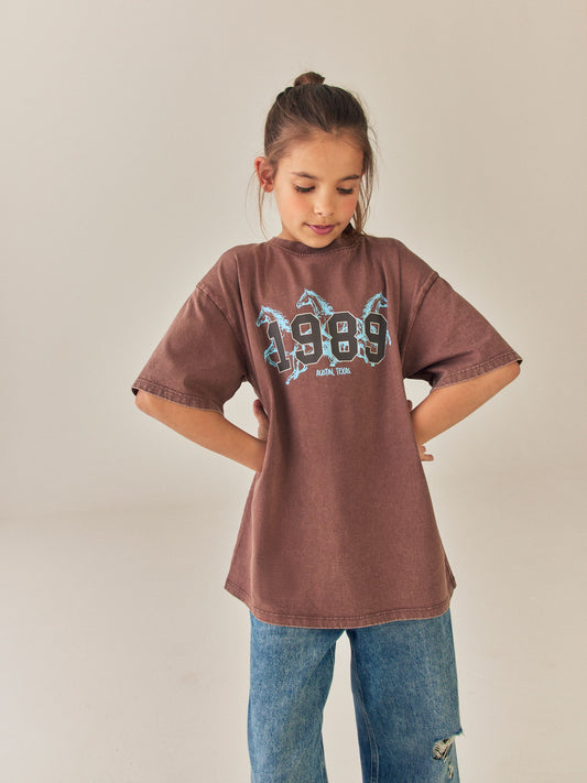 Dsiney Kidz - Brown Horse Oversized Graphic T-Shirt (3-16yrs) image 1