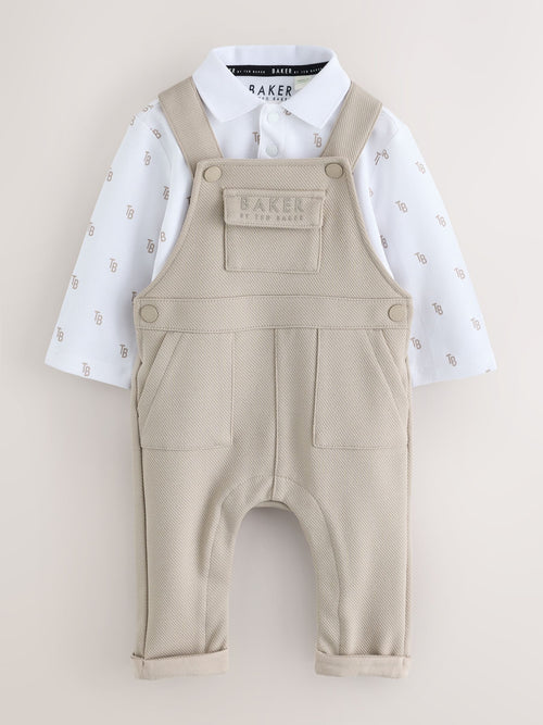 Baker by Ted Baker Stone Textured Dungaree and All Over Print Polo Shirt Set image 1