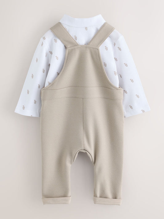 Baker by Ted Baker Stone Textured Dungaree and All Over Print Polo Shirt Set image 2