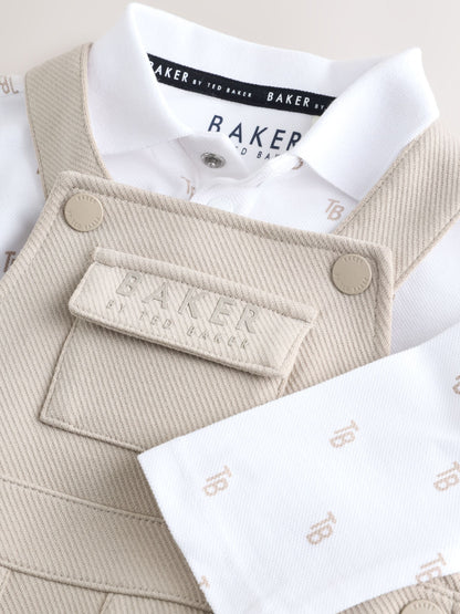 Baker by Ted Baker Stone Textured Dungaree and All Over Print Polo Shirt Set image 3