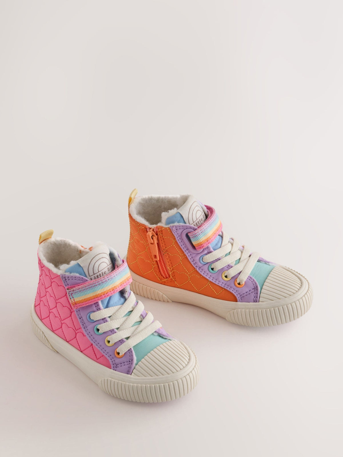 Little Bird Pink/Purple Pastel Rainbow Heart Quilted Hi-Top Trainers - image 1