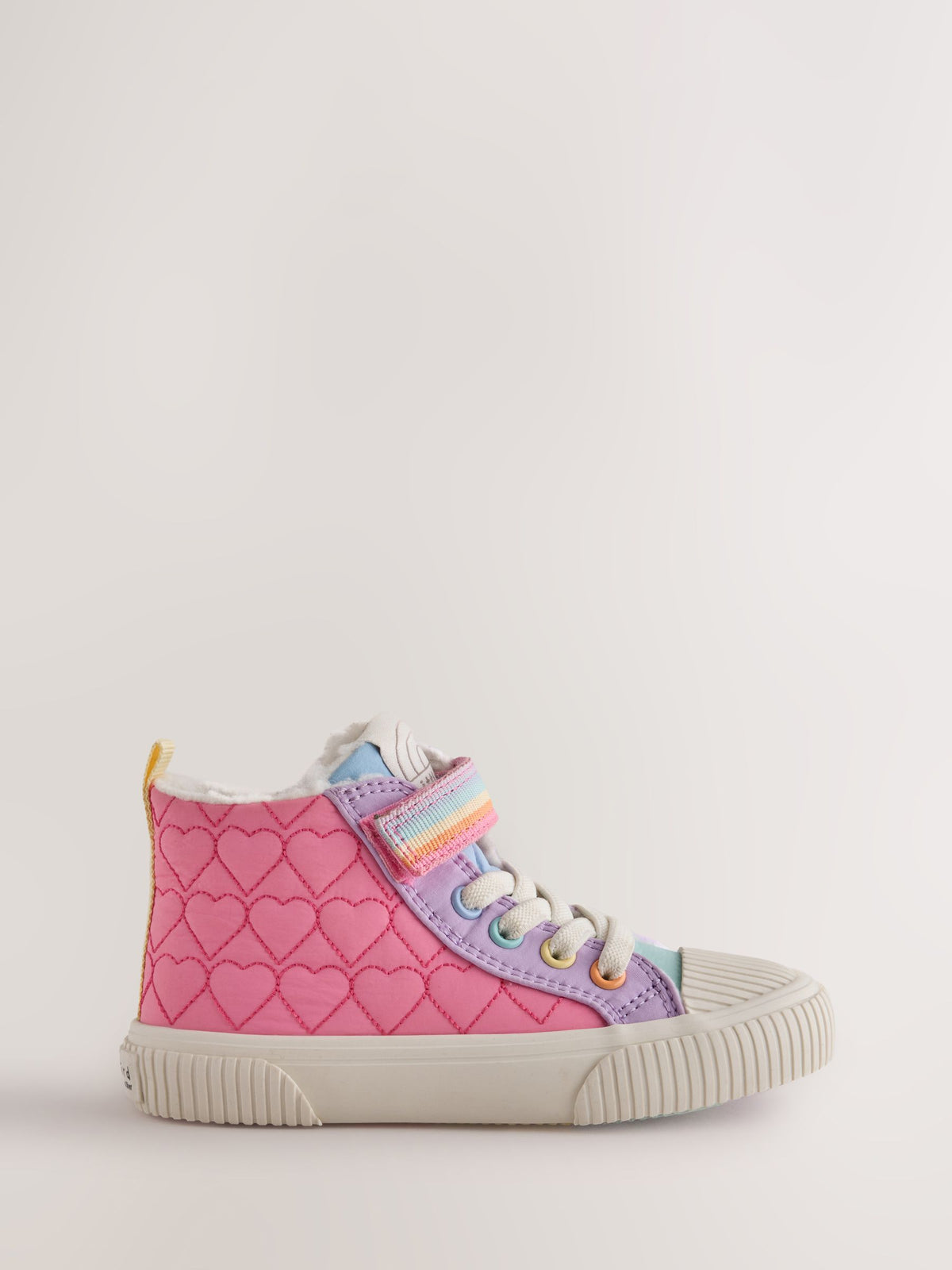 Little Bird Pink/Purple Pastel Rainbow Heart Quilted Hi-Top Trainers - image 2