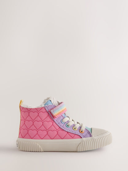 Little Bird Pink/Purple Pastel Rainbow Heart Quilted Hi-Top Trainers - image 2