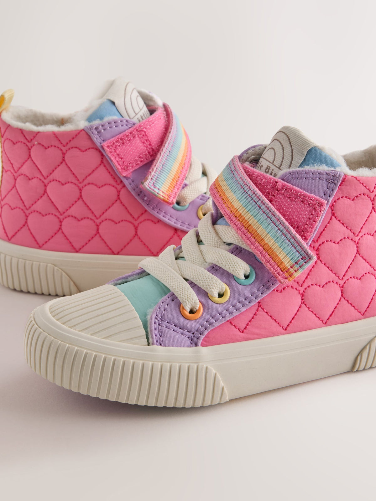 Little Bird Pink/Purple Pastel Rainbow Heart Quilted Hi-Top Trainers - image 3