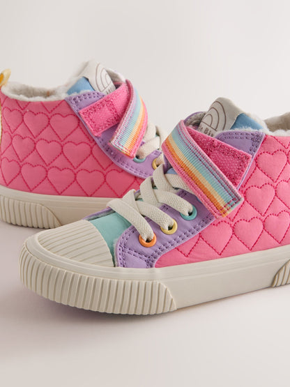 Little Bird Pink/Purple Pastel Rainbow Heart Quilted Hi-Top Trainers - image 3