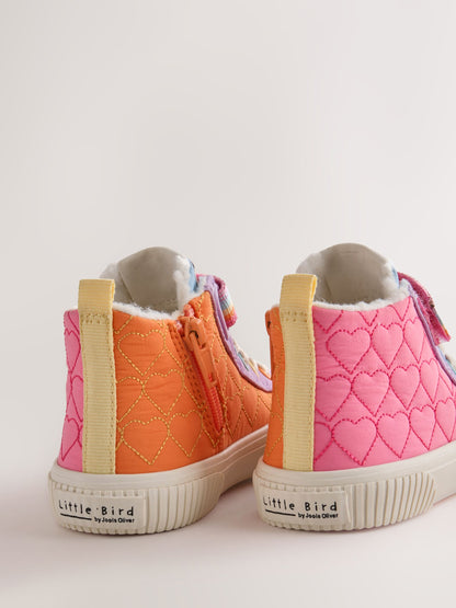 Little Bird Pink/Purple Pastel Rainbow Heart Quilted Hi-Top Trainers - image 4