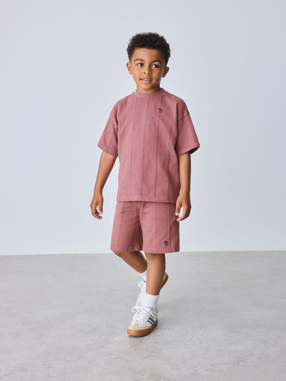 Baker by Ted Baker Plum Purple Textured T-Shirt and Shorts Set image 1