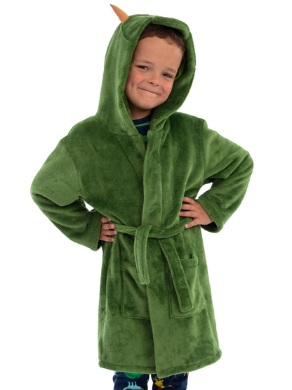 Harry Bear Green Dinosaur Fleece Dressing Gown With 3D Horns And Spikes image 4