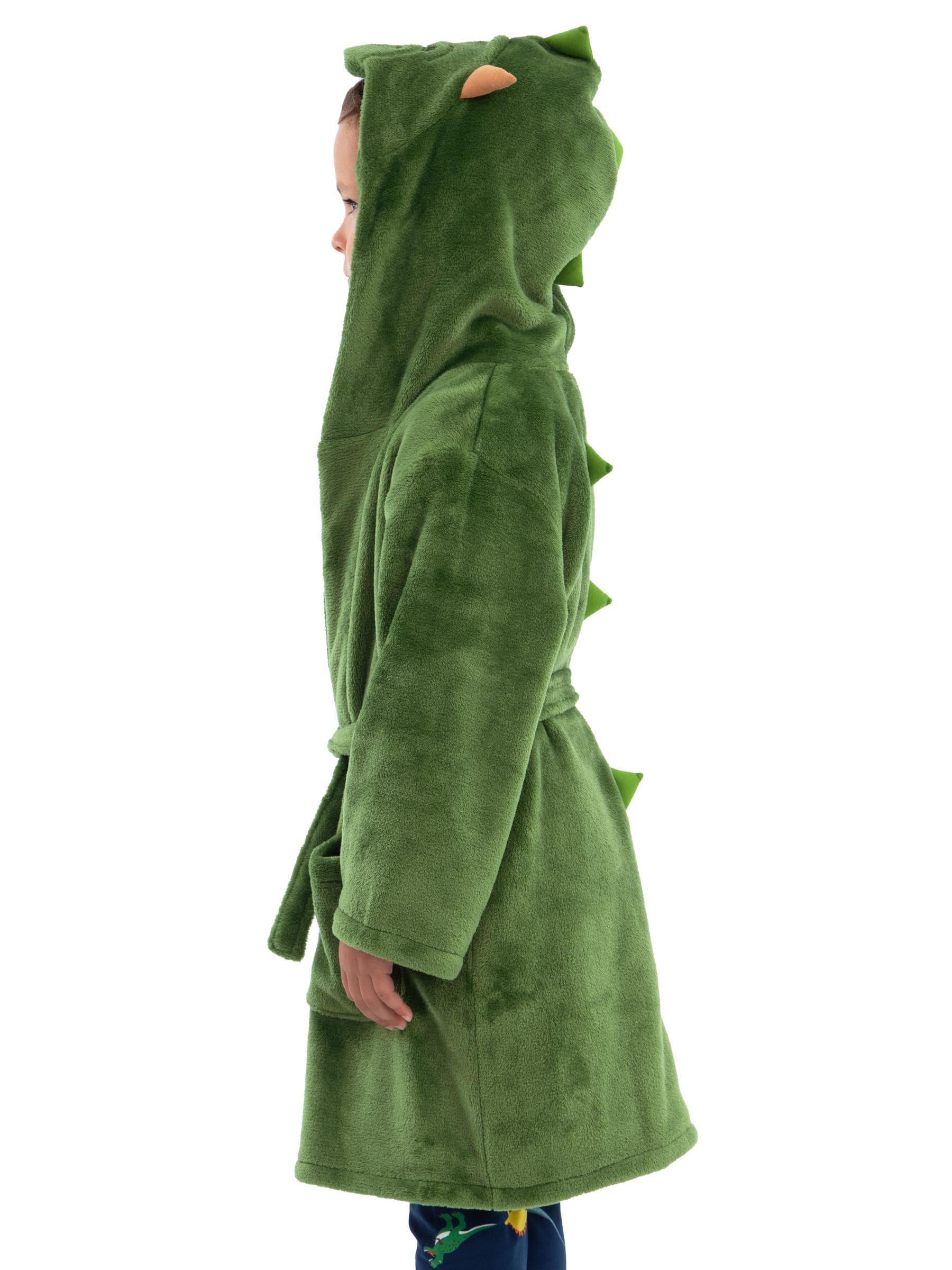 Harry Bear Green Dinosaur Fleece Dressing Gown With 3D Horns And Spikes image 6