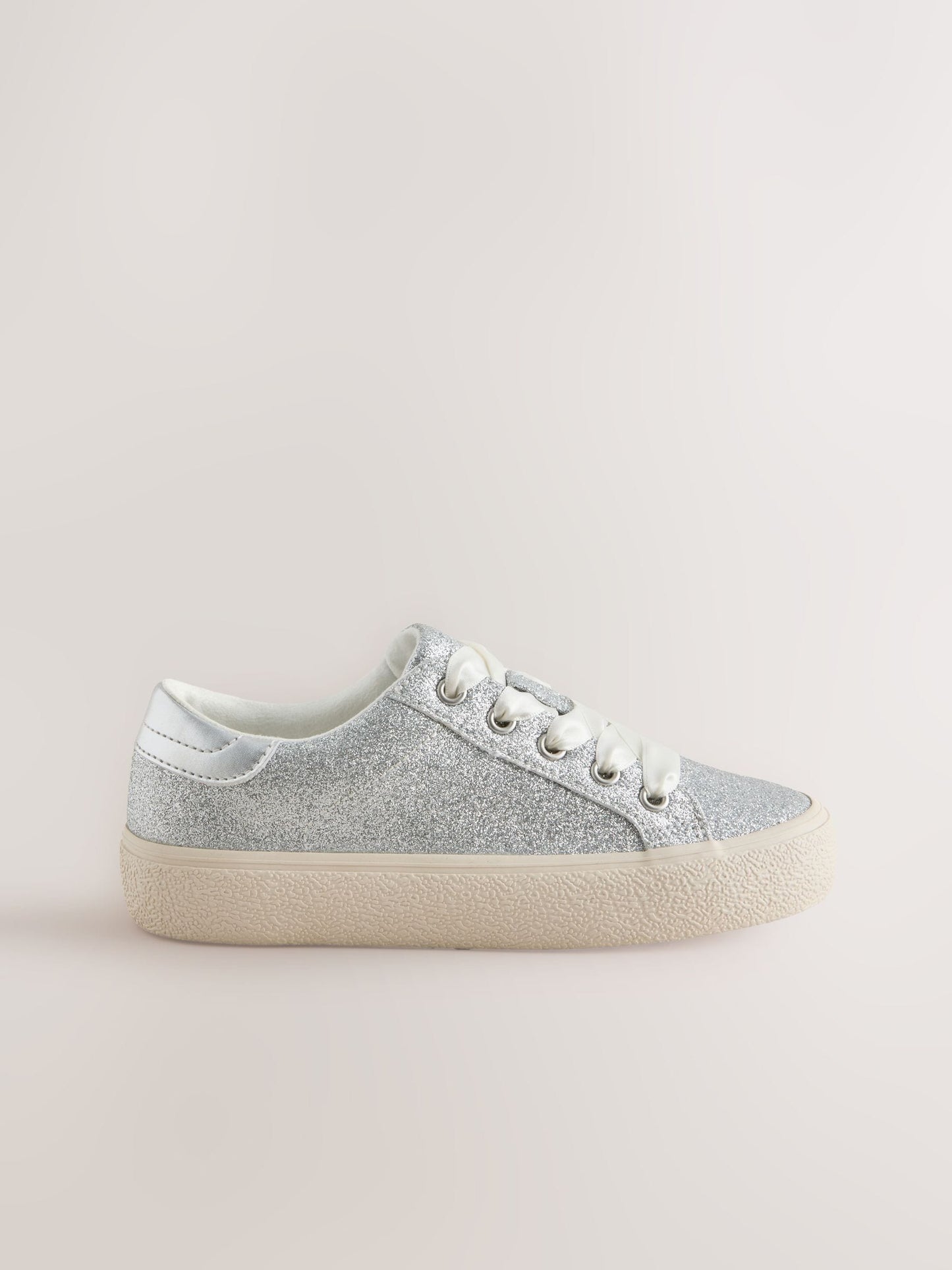 Silver Glitter Lace-Up Low Top Trainers image 2