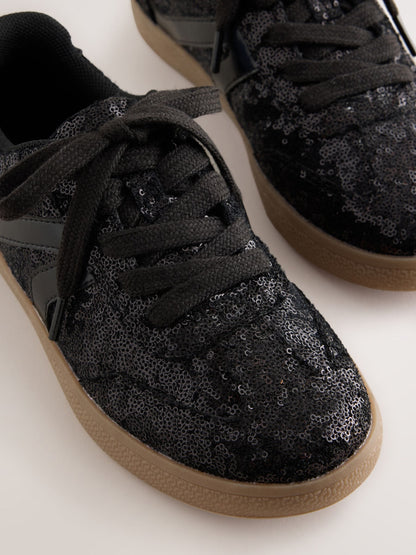 Black Sequin Standard Fit (F) Retro Trainers image 4