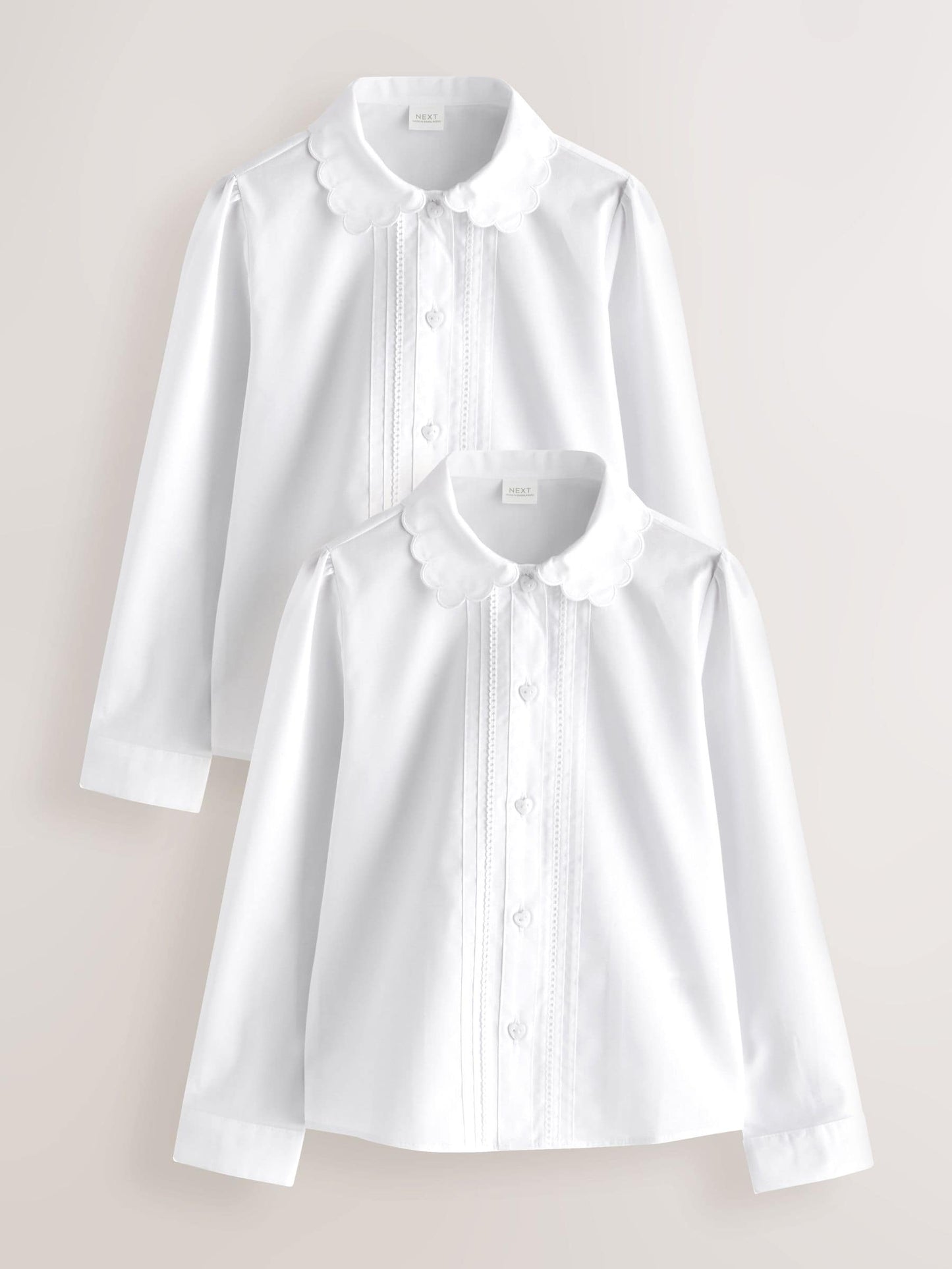 Dsiney Kidz - White Girls Long Sleeve Scalloped Lace Trim School Blouse 2 Pack (3-14yrs) image 1