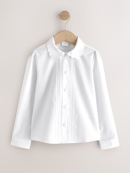 Dsiney Kidz - White Girls Long Sleeve Scalloped Lace Trim School Blouse 2 Pack (3-14yrs) image 2