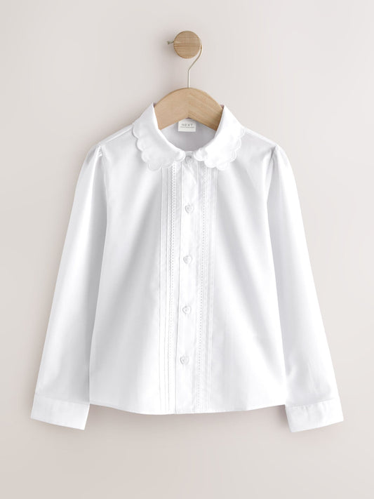 Dsiney Kidz - White Girls Long Sleeve Scalloped Lace Trim School Blouse 2 Pack (3-14yrs) image 2