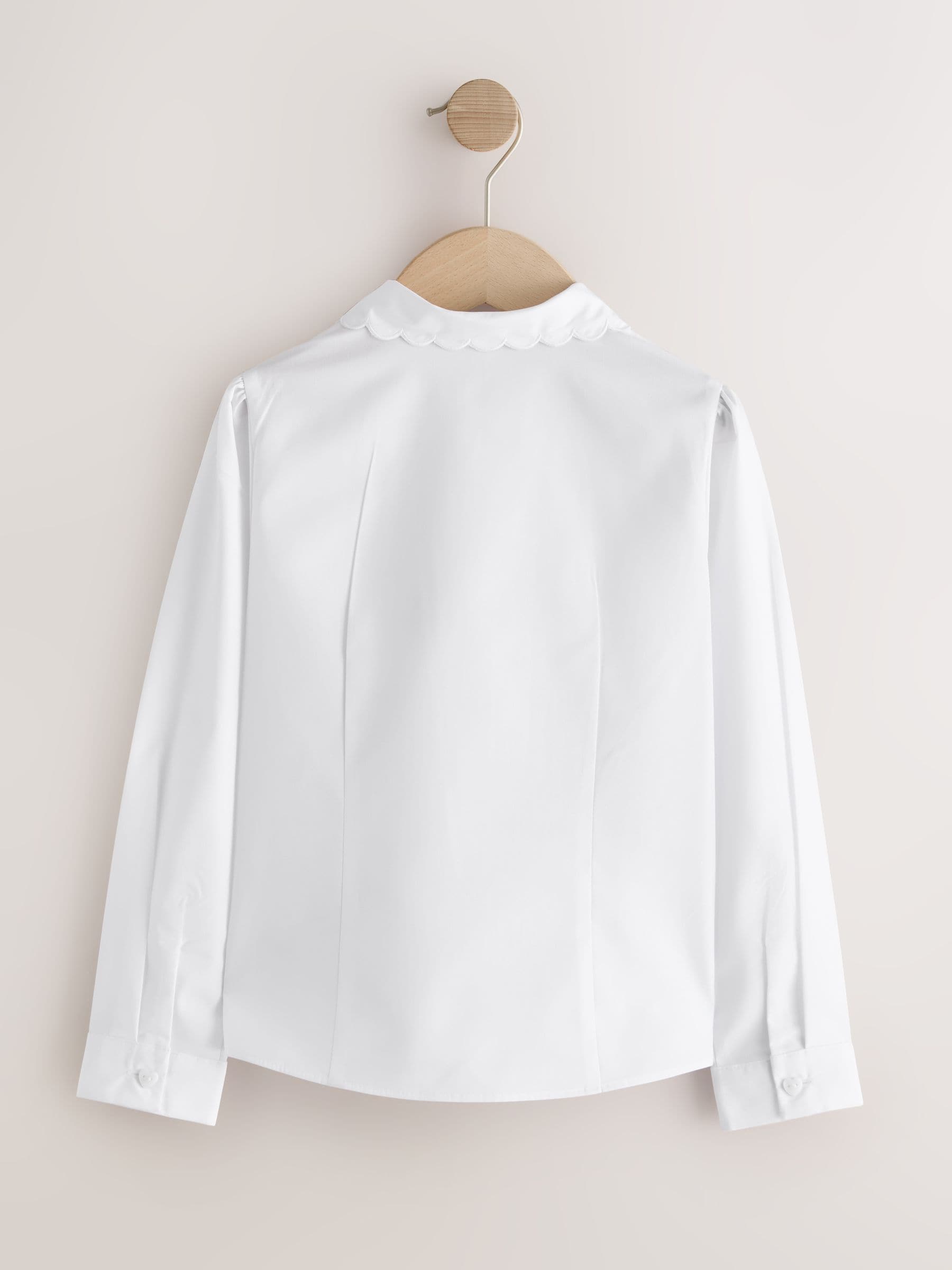 Dsiney Kidz - White Girls Long Sleeve Scalloped Lace Trim School Blouse 2 Pack (3-14yrs) image 3