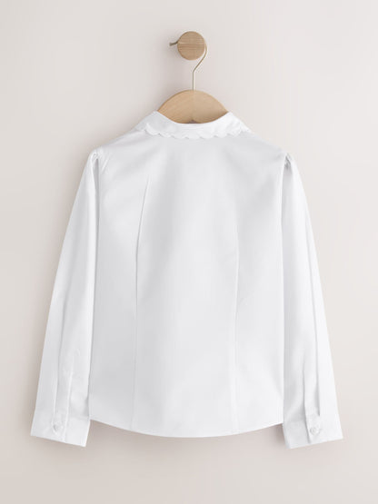 Dsiney Kidz - White Girls Long Sleeve Scalloped Lace Trim School Blouse 2 Pack (3-14yrs) image 3