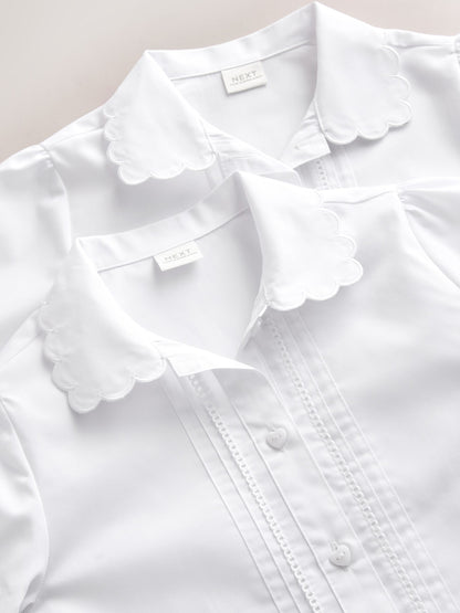 Dsiney Kidz - White Girls Long Sleeve Scalloped Lace Trim School Blouse 2 Pack (3-14yrs) image 4