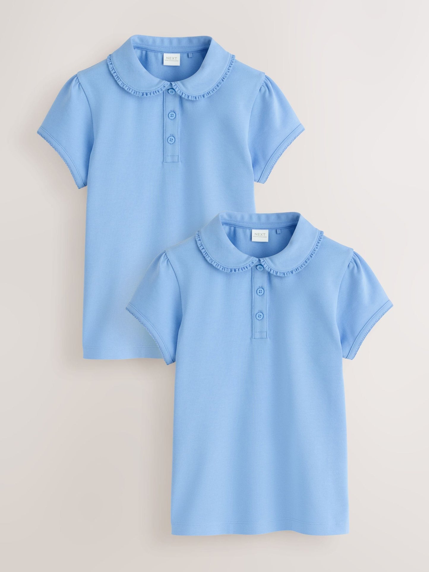 Dsiney Kidz - Light Blue Girls Cotton Stretch Frill Collar School Polo Tops 2 Pack (3-16yrs) image 1