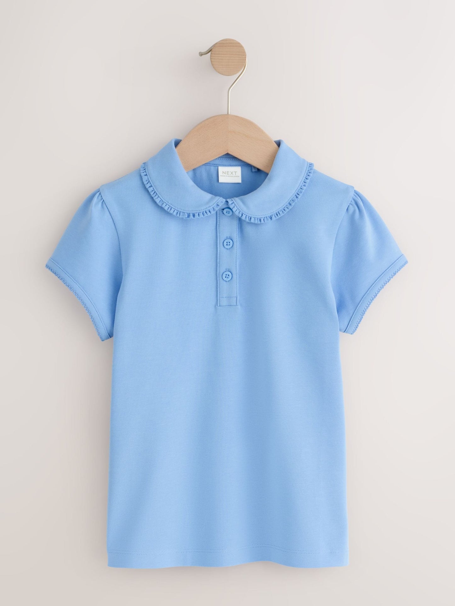 Dsiney Kidz - Light Blue Girls Cotton Stretch Frill Collar School Polo Tops 2 Pack (3-16yrs) image 2