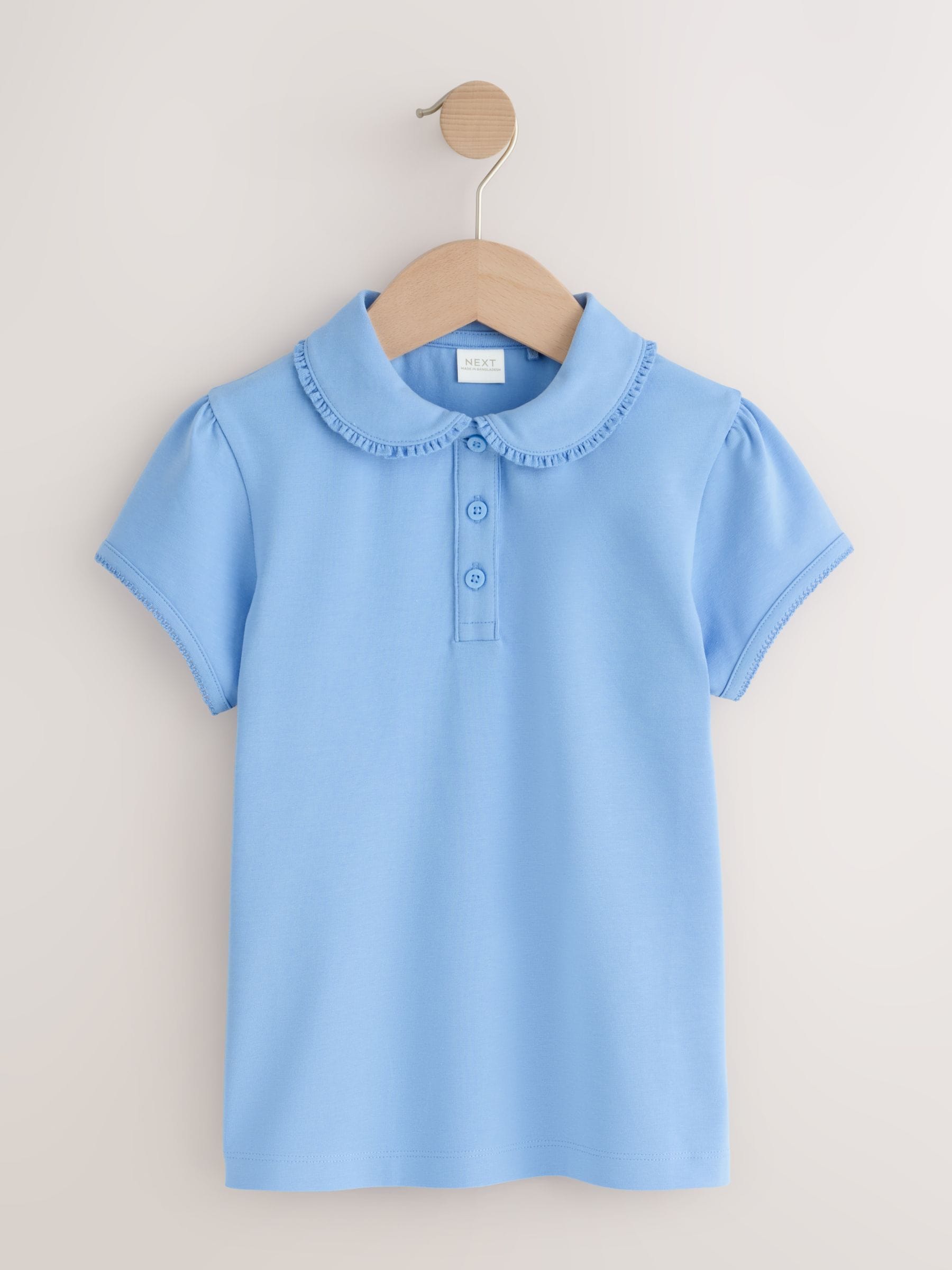 Dsiney Kidz - Light Blue Girls Cotton Stretch Frill Collar School Polo Tops 2 Pack (3-16yrs) image 2