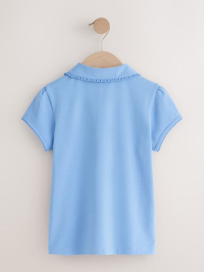Dsiney Kidz - Light Blue Girls Cotton Stretch Frill Collar School Polo Tops 2 Pack (3-16yrs) image 3