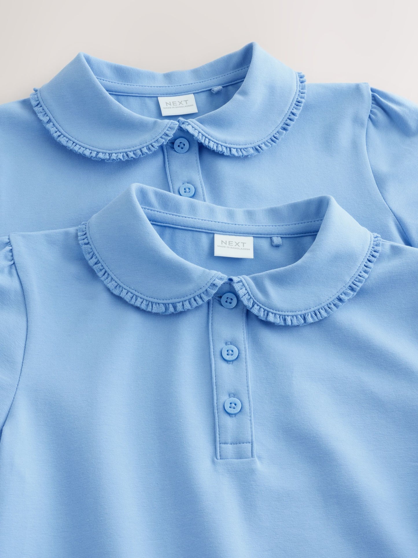Dsiney Kidz - Light Blue Girls Cotton Stretch Frill Collar School Polo Tops 2 Pack (3-16yrs) image 5