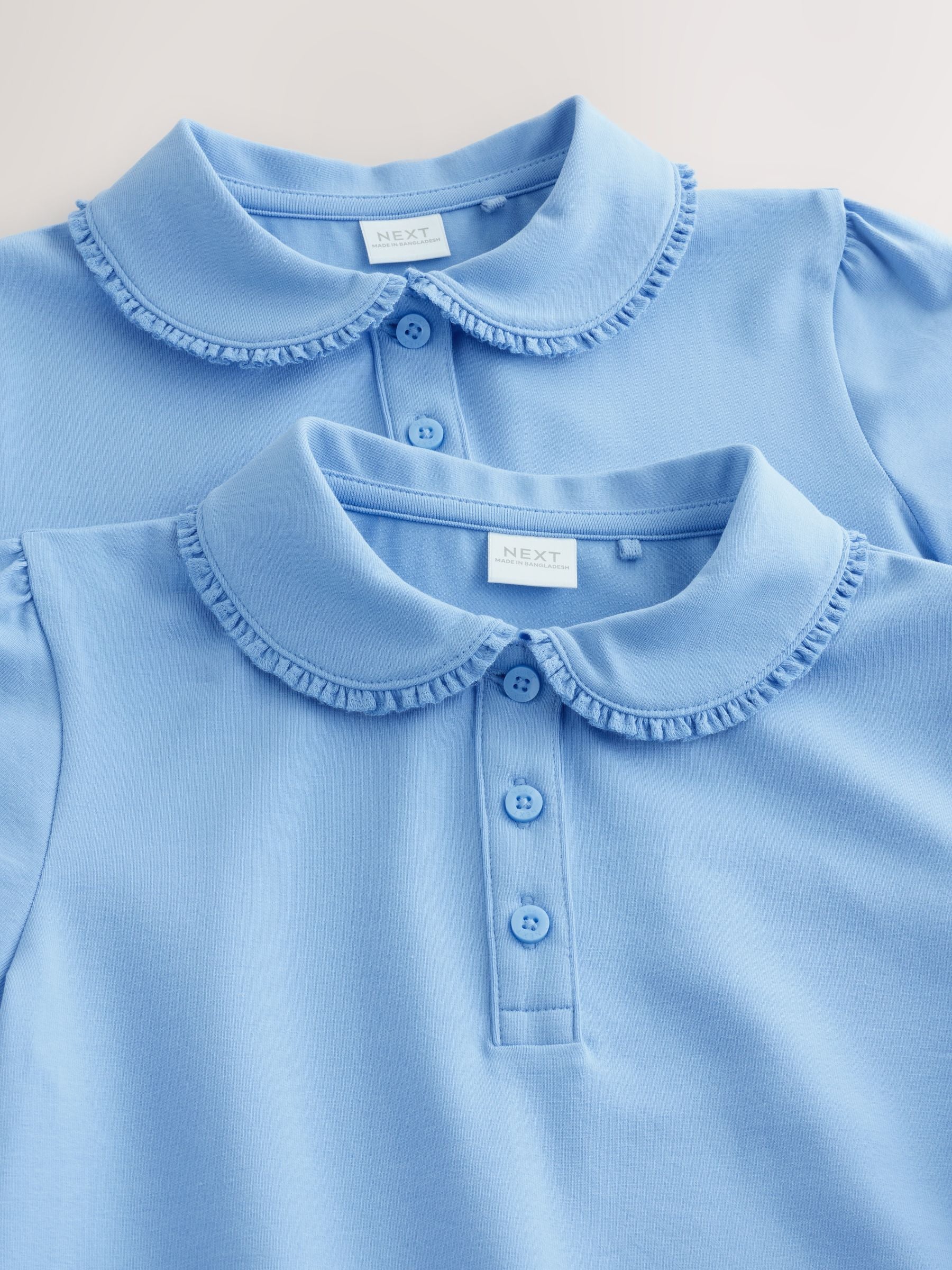Dsiney Kidz - Light Blue Girls Cotton Stretch Frill Collar School Polo Tops 2 Pack (3-16yrs) image 5
