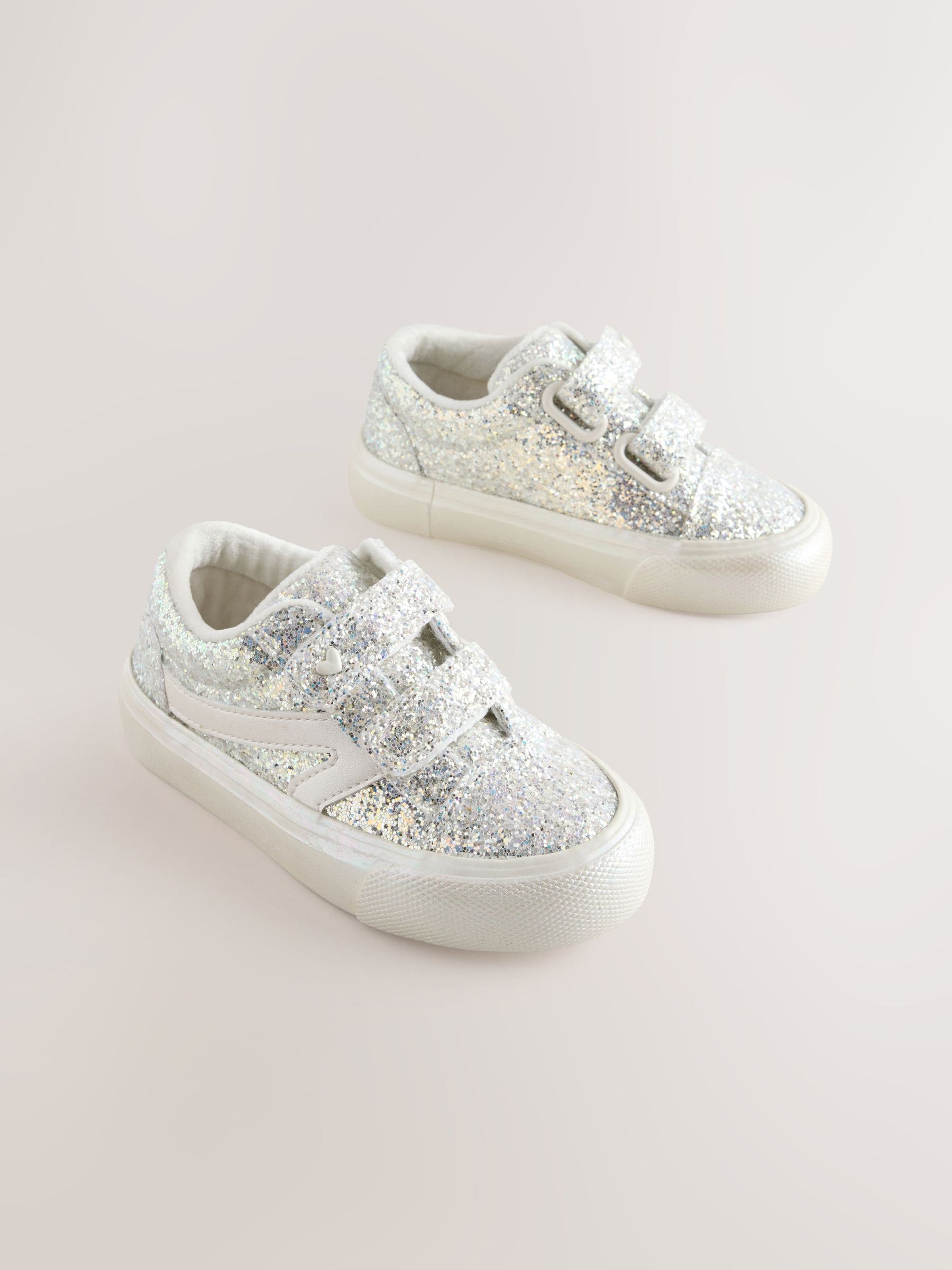 Silver/White Glitter Wide Fit (G) Touch Fastening Trainers image 1