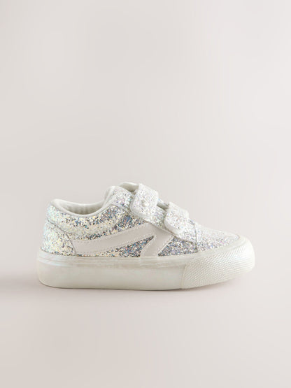 Silver/White Glitter Wide Fit (G) Touch Fastening Trainers image 2