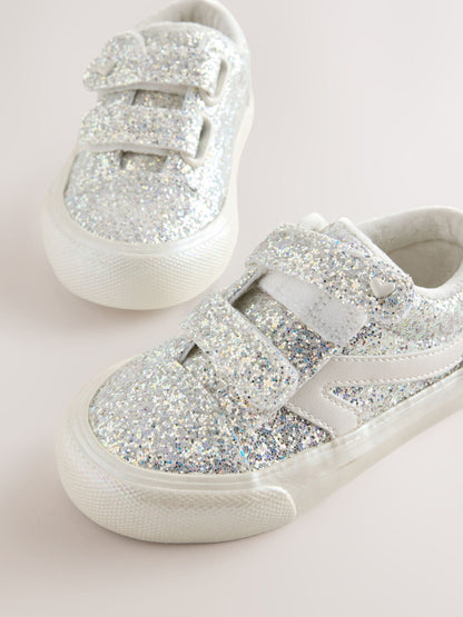 Silver/White Glitter Wide Fit (G) Touch Fastening Trainers image 3