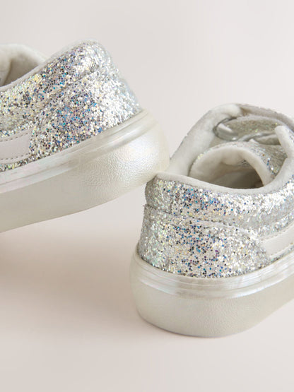 Silver/White Glitter Wide Fit (G) Touch Fastening Trainers image 4