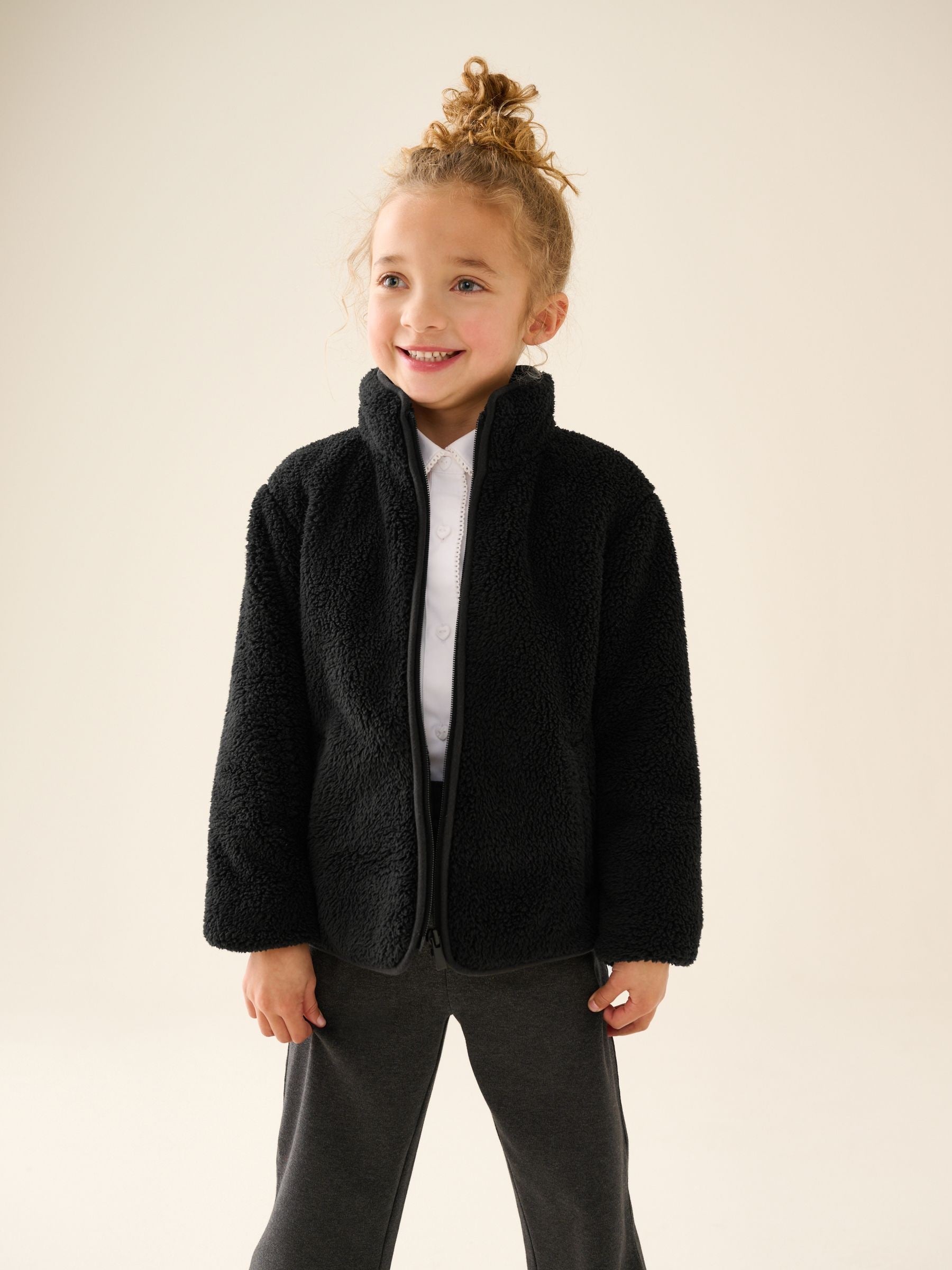 Dsiney Kidz - Black Zip-Up Borg Fleece Jacket With Pockets (3-16yrs) image 1