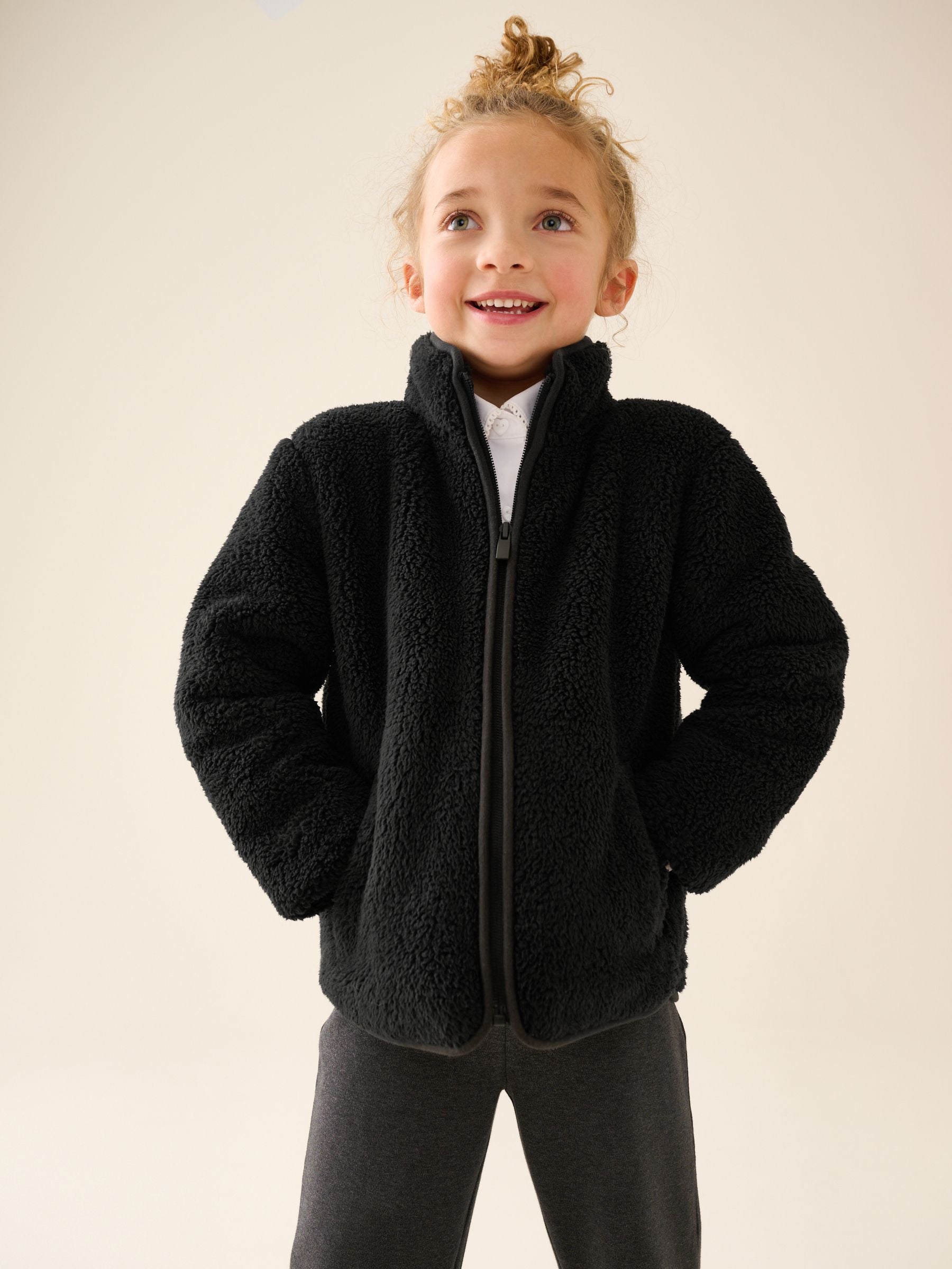 Dsiney Kidz - Black Zip-Up Borg Fleece Jacket With Pockets (3-16yrs) image 2